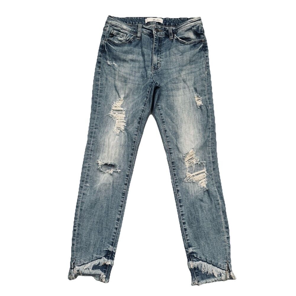 KanCan Ankle Capri Jeans 9/28 (27x25.5) Blue Distressed Super Stretch Juniors